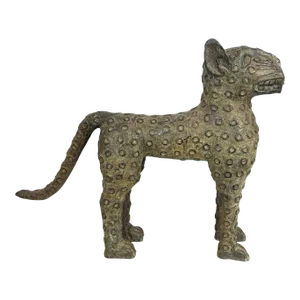 Vintage Lg Benin Bronze Leopard 19" H by 23" D Nigeria
