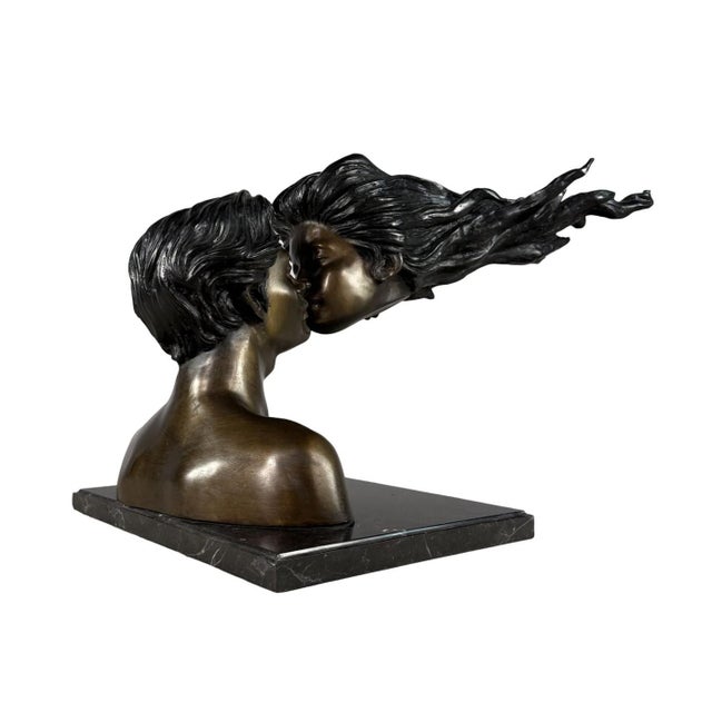 Romantic Bronze Sculpture of Two Lovers Kissing – Modern Surrealist Bust – 34” Long For Sale - Image 9 of 12