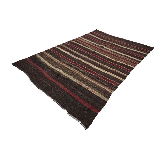 Vintage Turkish Burgundy & Gray Striped Kilim Rug - 6′2″ × 9′3″ For Sale - Image 4 of 7