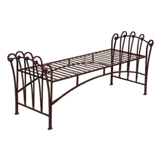 Vintage Hollywood Regency Art Deco Heavy Iron Scrollwork Window Bench For Sale