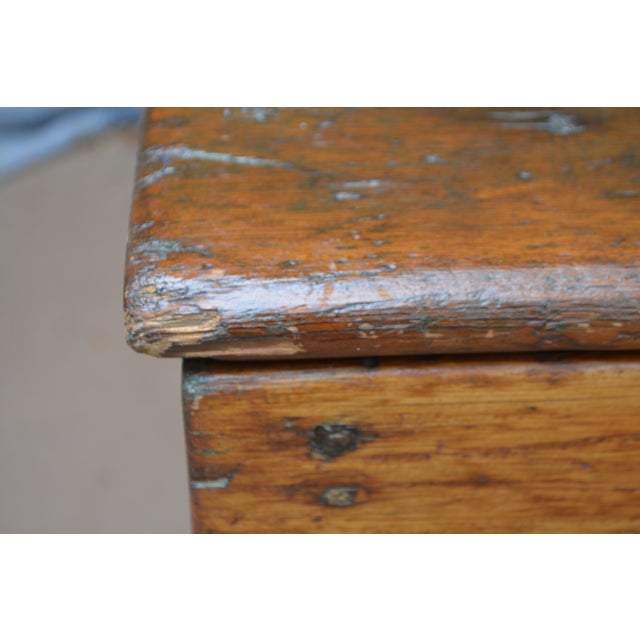 Antique European Rustic Wood Pine Trunk / Blanket Box W/ Double Lift Up Lids For Sale - Image 12 of 17