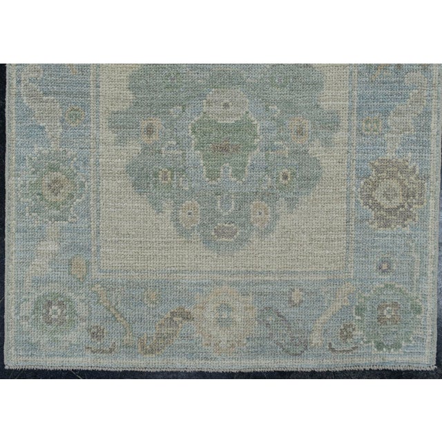 Turkish Oushak Runner Rug Green Blue & Taupe Handwoven Wool Rug 2'9" X 10'5" This 2'9" x 10'5" handwoven Turkish Oushak...