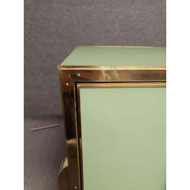 Credenza With Green Glass and Brass Fittings and Handles For Sale - Image 10 of 10