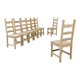 Vintage Belgian Country Oak Dining Chairs, Set of 8 For Sale