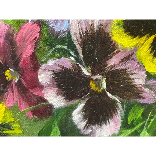 Wood Traditional British Oil Painting Flowers Pansy's & Daisies by Elizabeth Bridge Ri Roi For Sale - Image 7 of 13