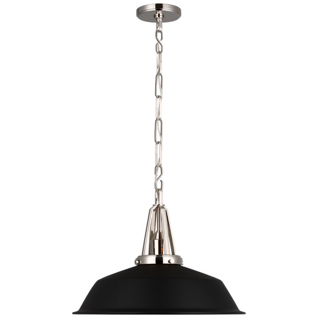 Layton 20" Pendant in Polished Nickel with Matte Black Shade Designer: Chapman & Myers Canopy: 5.25" Round Mounting: Chain...