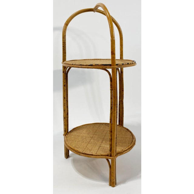 Chinoiserie Scorched Bamboo Two Tier Serving Stand For Sale - Image 3 of 9