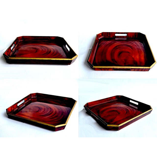 Mid-Century Modern Vintage Otagiri Faux Tortoise Shell Japanese Lacquer Tray For Sale - Image 3 of 10