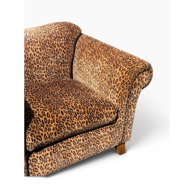 Oversized Leopard Print Club Lounge Chair | Rolled Arms & Camelback Crest | Includes Bolster Pillow For Sale - Image 9 of 16