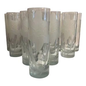 Vintage Etched Lily High Ball Glasses- Set of 12