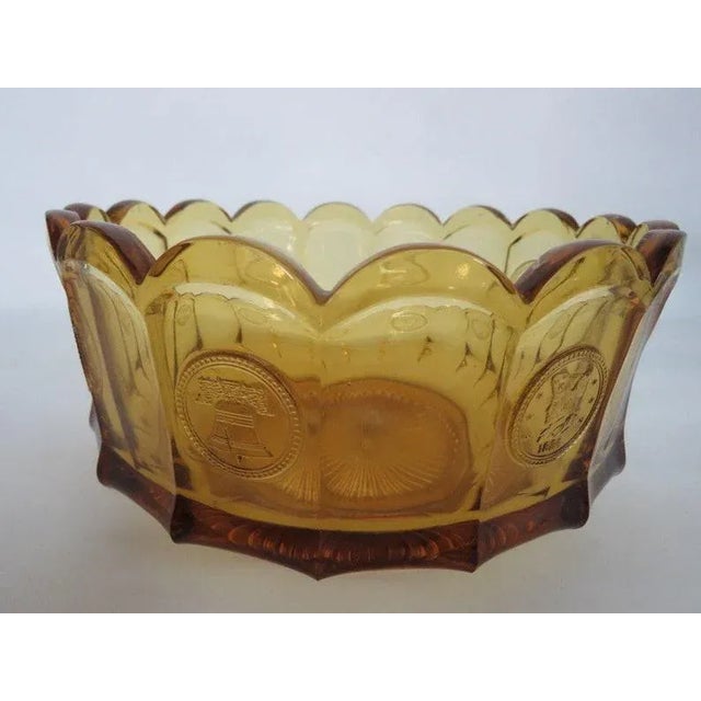 Glass Fostoria Coin Glass Amber Liberty Bell Scalloped Bowl For Sale - Image 7 of 10