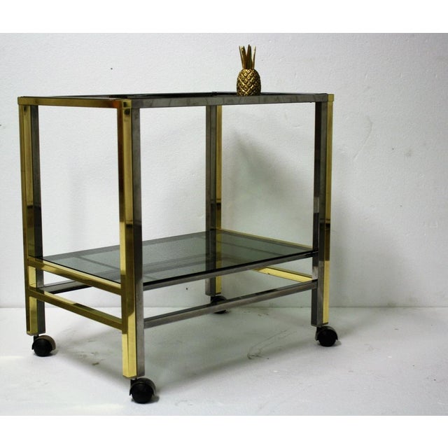Vintage Brass & Chrome Two Tier Bar Trolley, 1970s For Sale - Image 4 of 9