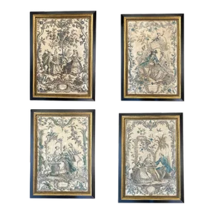 Four 18th Century French Wood Engravings Titled “Feu,” “Le Matin,” “L’Age Viril,” and “La Fontaine De Jouvance”