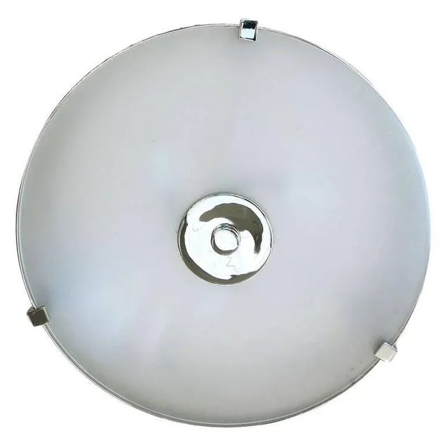 1980s Chrome Drum Chandelier with Frosted Glass Shade For Sale - Image 5 of 7