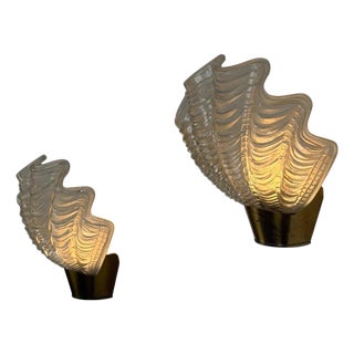 Coquille Wall Lights in Brass and Glass from Asea, Sweden, 1940s, Set of 2 For Sale