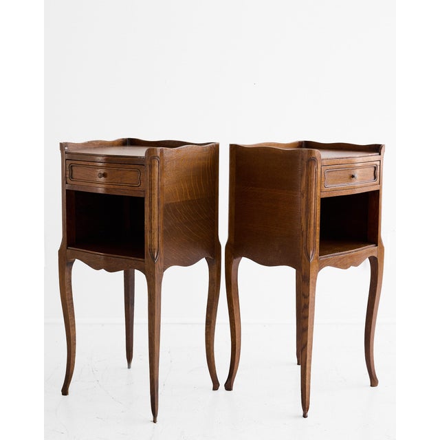 Pair of French Louis XV Style Oak Bedside Tables With Gallery Top For Sale - Image 13 of 18