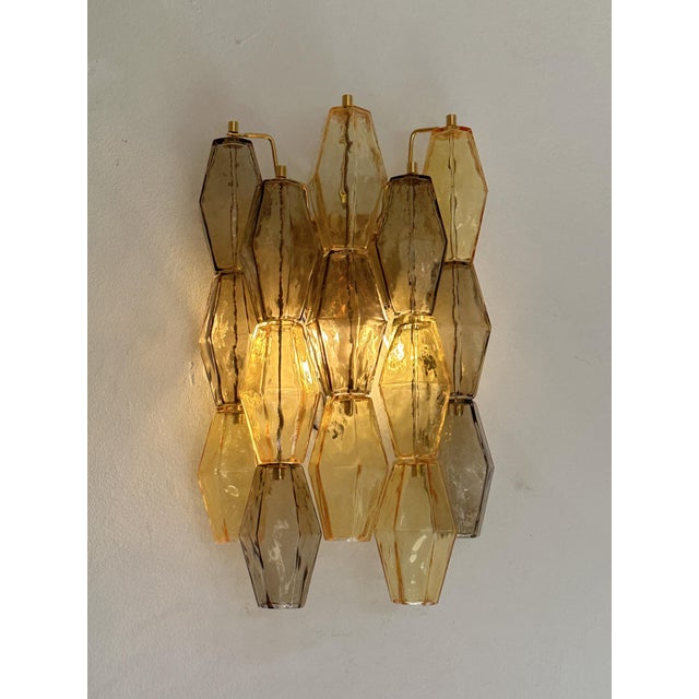 Contemporary Amber and Fumè “Poliedri” Murano Glass Wall Sconce in Venini Style For Sale - Image 6 of 7