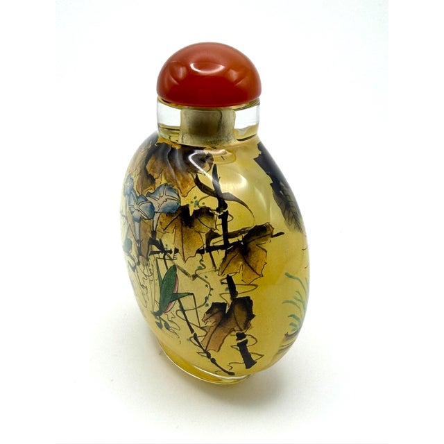 Chinese Beautifully Painted Inside Painted Snuff Bottle With Praying Mantis and Grasshoppers For Sale - Image 3 of 16