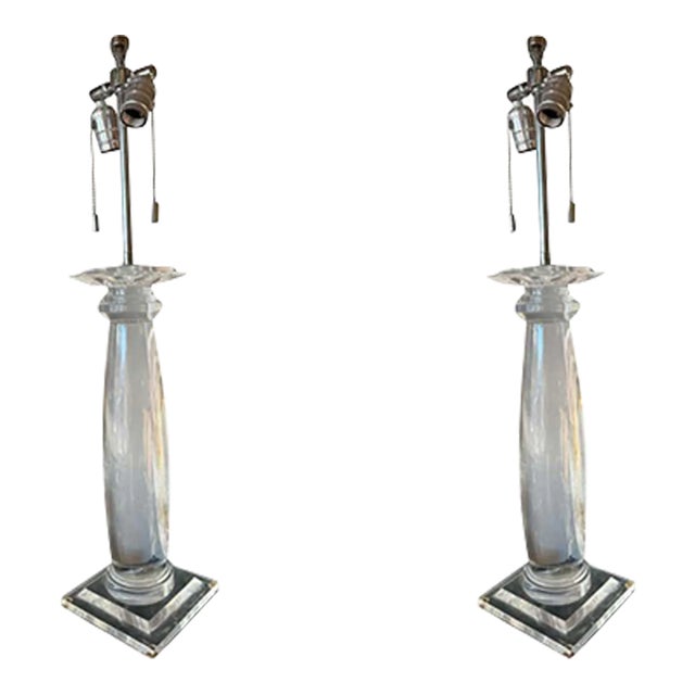 Pair of Modern Lucite Table Lamps in the Style of Karl Springer For Sale