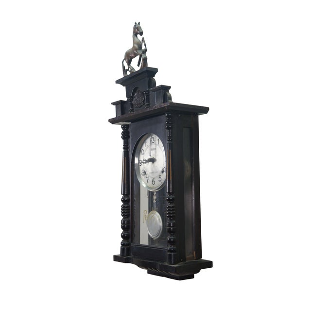 Early to mid 20th century Mastery Kyoritu Regulator wall clock - rectangular mahogany case with glass sides; front flanked...