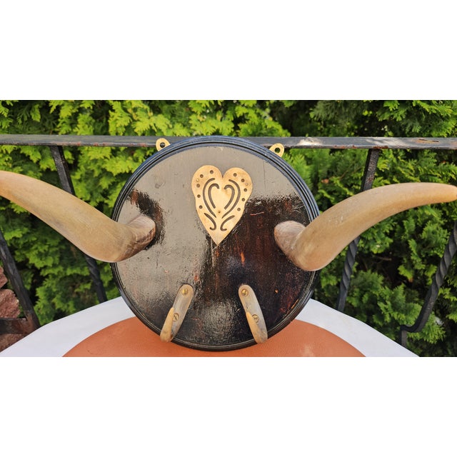 Pre-War Wooden Coat Rack with Bull Horns, 1890s For Sale - Image 3 of 7