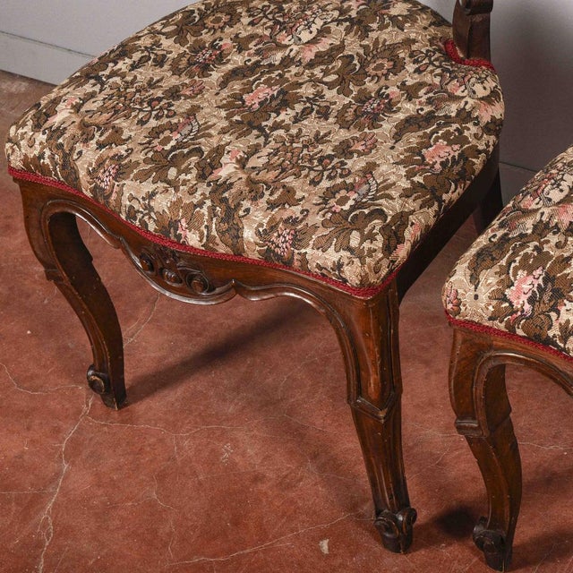 Carved and Damask Walnut Chairs, 19th Century, Set of 6 For Sale - Image 12 of 18
