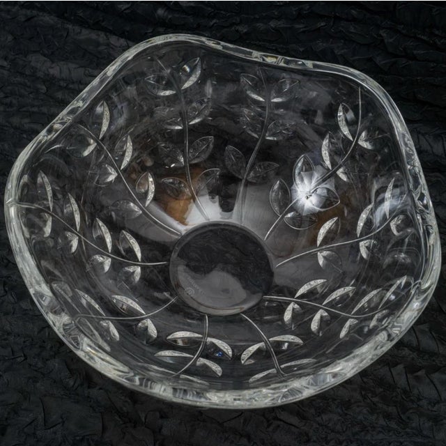 Tiffany & Co. x Josef Riedel | Hand-Cut Crystal Floral Vine Bowl | 9.5" | Signed | Scalloped Organic Rim A stunning and...
