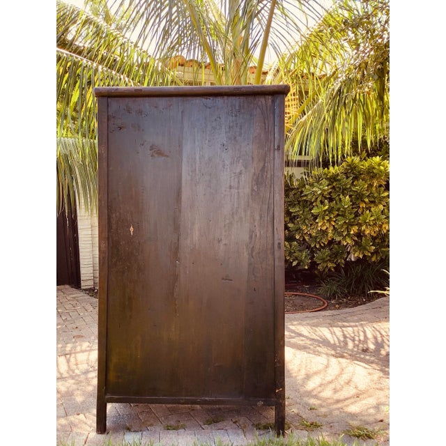 Antique Chinese Chinoiserie Red Lacquer Armoire Cabinet For Sale In Miami - Image 6 of 13