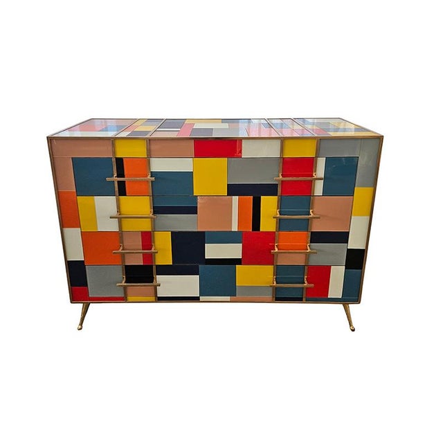 Wood Vintage Chest of Drawers in Colored Glass, 1980s For Sale - Image 7 of 7