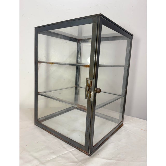 Antique Handmade Metal Glass Countertop Store Display Show Case Sliding Shelves For Sale - Image 9 of 14