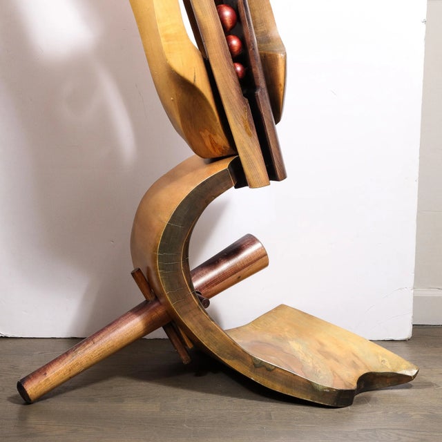 Mid-Century Modern Mid-Century Modernist Hand Carved Walnut & Oak Dowel Pierced Amorphic Sculpture For Sale - Image 3 of 13