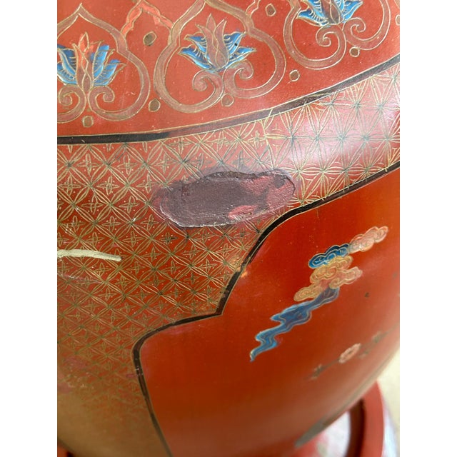 19th Century Large 19th Century Chinese Red Lacquered Palace Vases on Stands For Sale - Image 5 of 18
