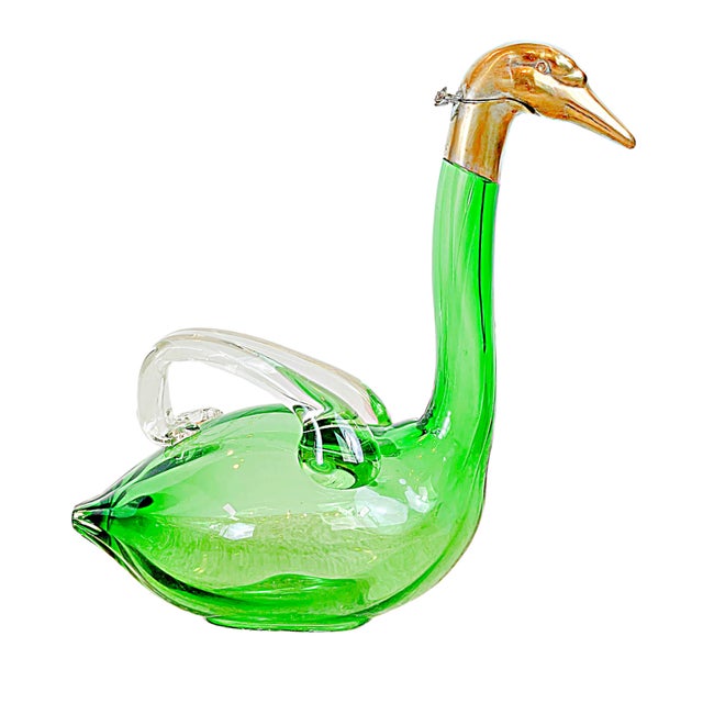 1920's Art Deco Austrian Brass & Emerald Green Crystal Swan Decanter Chairish