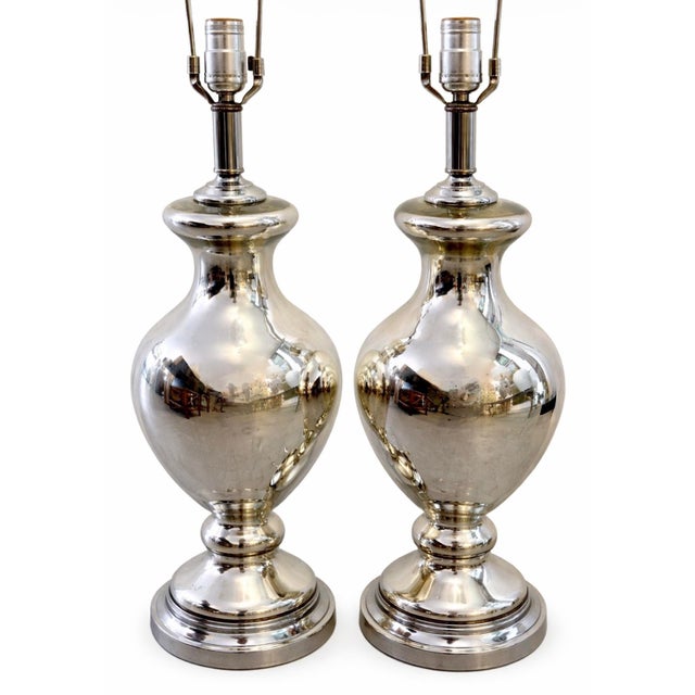 Mid 20th Century Hollywood Regency Mercury Glass Table Lamps - a Pair For Sale In Miami - Image 6 of 6