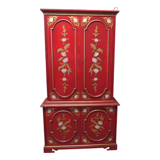Red Lacquer Cabinet with Interior Drawers and Shelves, 1960 For Sale