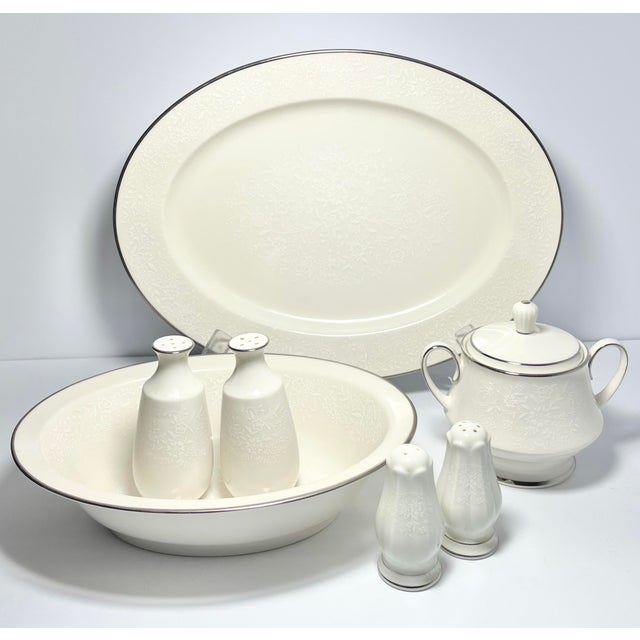 Contemporary Noritake “Chandon, Platinum” Bone China Dinnerware Hostess Set - 7 pcs For Sale - Image 3 of 12