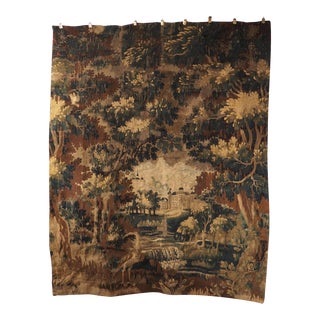 17th Century Aubusson Verdure Tapestry With Heavily Wooded Château Scene For Sale