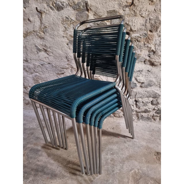 20th Century French Spaghetti Chairs and Ottoman with Chrome Frame, 1960s, Set of 7 For Sale - Image 13 of 18