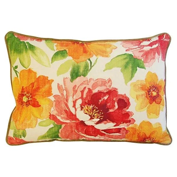 Late 20th Century Jewel-Tone Floral Lumbar Feather/Down Pillows 26" X 18" - Pair For Sale - Image 5 of 8