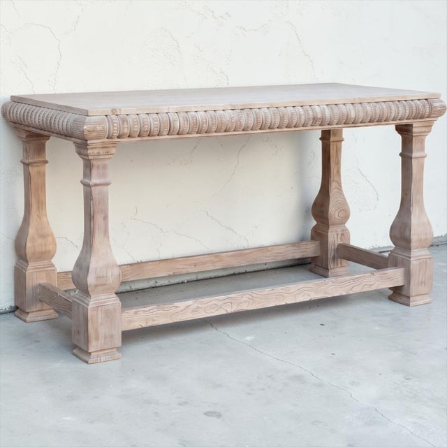 1990s Baker Furniture Rustic French Style Cerused Marble Top Console Tables - Pair For Sale - Image 5 of 8