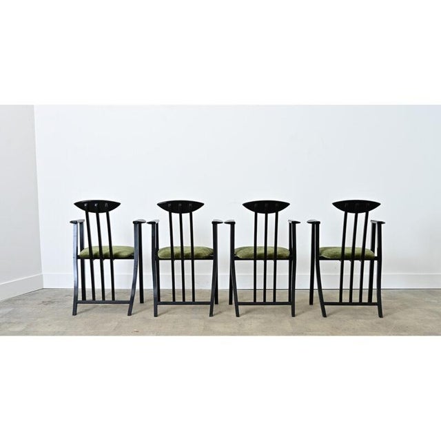 Postmodern Late 20th Century Italian Vintage Set of Four Ebonized Upholstered Armchairs For Sale - Image 3 of 13