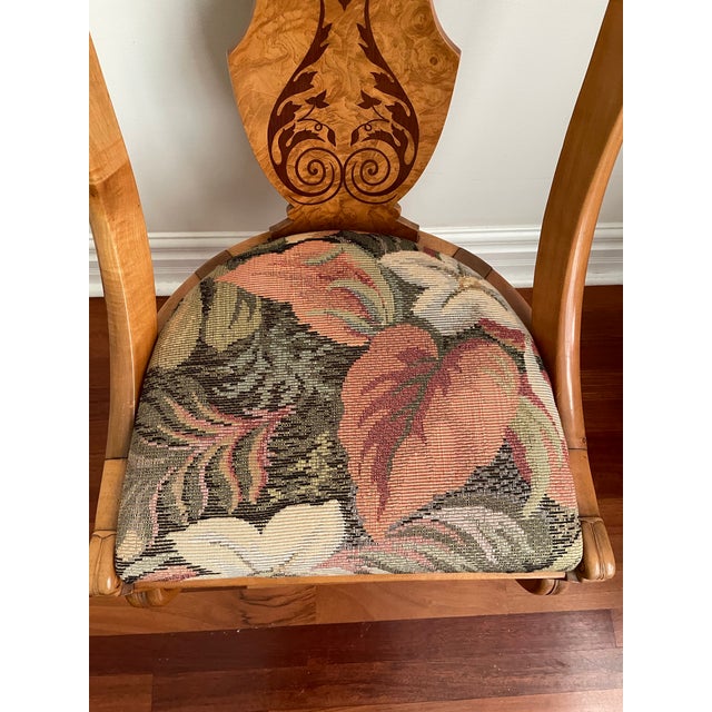 Biedermeier Revival Burl Veneer Inlay Side Chair With Floral Tapestry Seat, Circa 1930s For Sale In Chicago - Image 6 of 12
