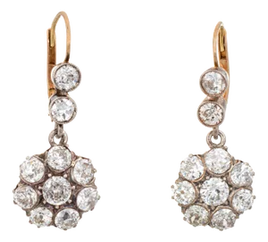 Late 19th Century 2.50ct Antique Victorian Diamond Drop Earrings Cluster 14k Gold Silver Jewelry, A Pair
