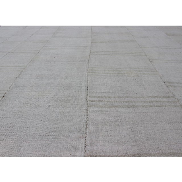Mid 20th Century Square Vintage Paneled Flat-Weave With Modern Design in White and Neutral Tones For Sale - Image 5 of 13