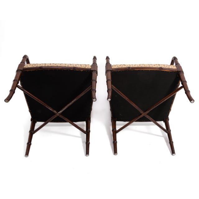 Regency Style Mahogany Bamboo Armchairs With Original Upholstery - A Pair For Sale - Image 15 of 15