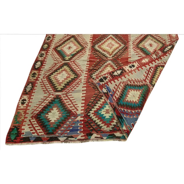 Mid 20th Century Vintage Handwoven Turkish Kilim Rug For Sale - Image 5 of 7