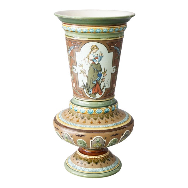 Antique Mettlach Pottery Portrait Vase, 19th Century For Sale
