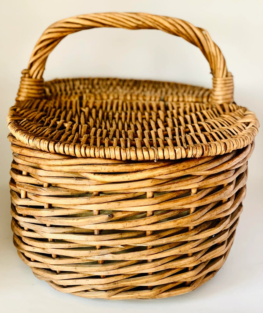 Vintage Leather Strap Split Lid Double Handle Woven Wicker Large Picnic Basket Double Lidded Picnic Basket - Etsy main image 2