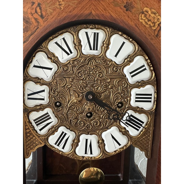 Antique Italian Louis XV Style Marquetry & Bronze Pedestal Clock - C. 1920 (2-Piece Set) For Sale - Image 14 of 15