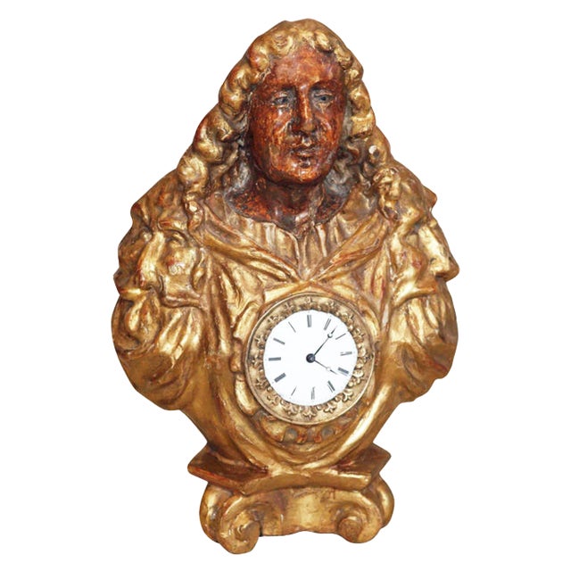 Giltwood and Polychrome Bust With Clock For Sale